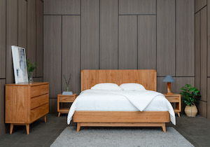 The Parkville collection is designed with a modern tropical feel in mind. The collection is exclusively done in Mindi / White Cedar, which is still part of the mahogany family. The natural finish of the wood and the unique design will simply bring an airy ambience to your space.

<br><b>On Frame:</b> 
<br>Bed Frame with Mattress - Available in King size: Mattress Size 180 x 200 & Queen size: 160 x 200 cm.
<br>Bedside Tables (50W x 40D x 55H cm) & Dresser Drawers (120W x 45D x 90H cm)