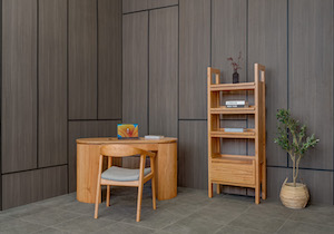 The Parkville collection is designed with a modern tropical feel in mind. The collection is exclusively done in Mindi / White Cedar wood, which is still part of the mahogany family. The natural finish of the wood and the unique design will simply bring an airy ambience to your space.
<br><b>On Frame:</b>
<br>Desk - Size: 140x65x76H cm
<br>Bookshelf - Size: 70x35x170H cm
